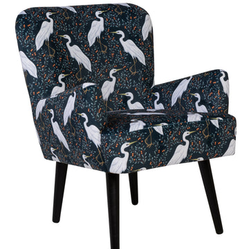 Noja velvet Arm Chair Czaple Print
