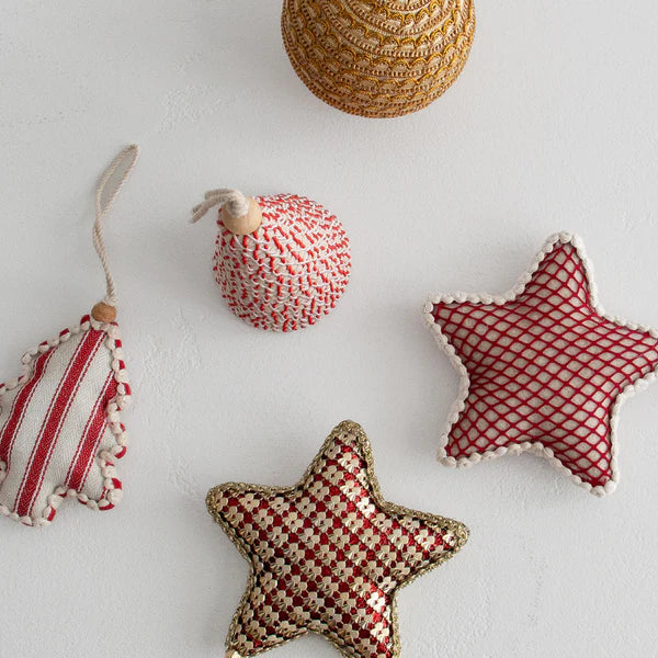 Majestic Hanging  Fabric Star  - Natural / Red