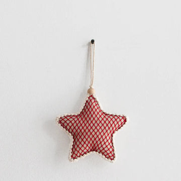 Majestic Hanging  Fabric Star  - Natural / Red