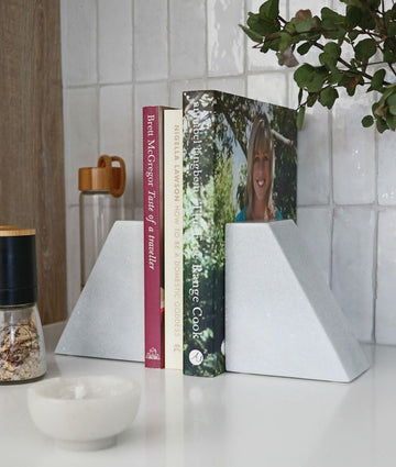 Marble book ends - White