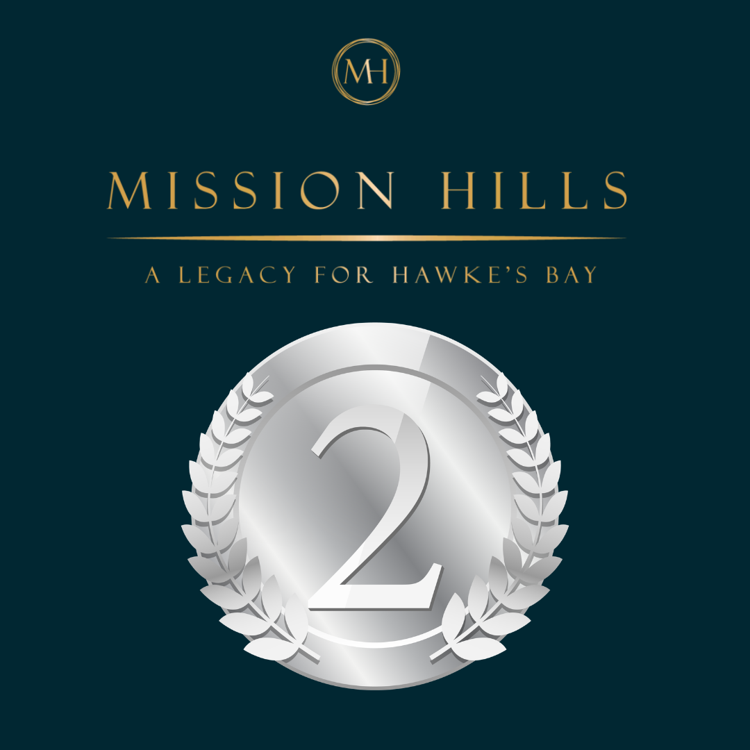 Mission Hills logo with silver emblem and text on a dark blue background
