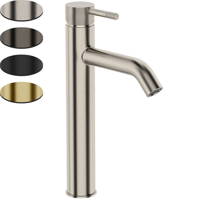 Uno Etch Extended Height Basin Mixer Curved Spout - Brushed Nickel