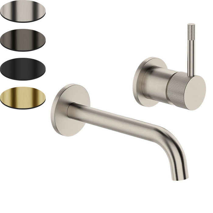 Uno Etch Wall Mounted Basin Mixer - Brushed Nickel
