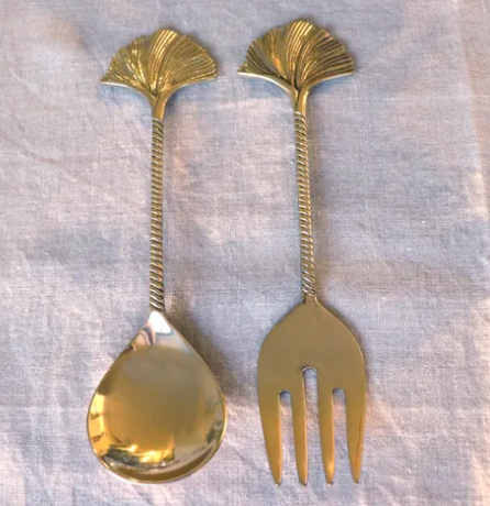 Gingko Leaf Salad servers -  Gold