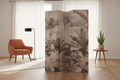 Room divider with tropical plant design on a white background