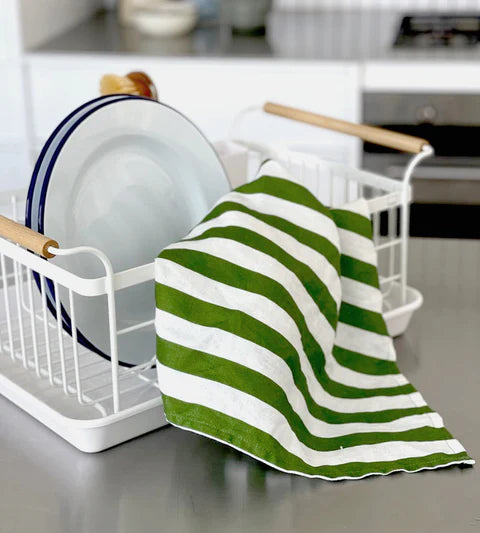 Tea Towel Father Rabbit Olive stripe