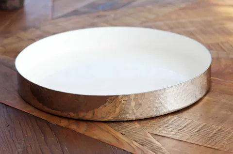 Hammered Round Tray -30cm, White enamel