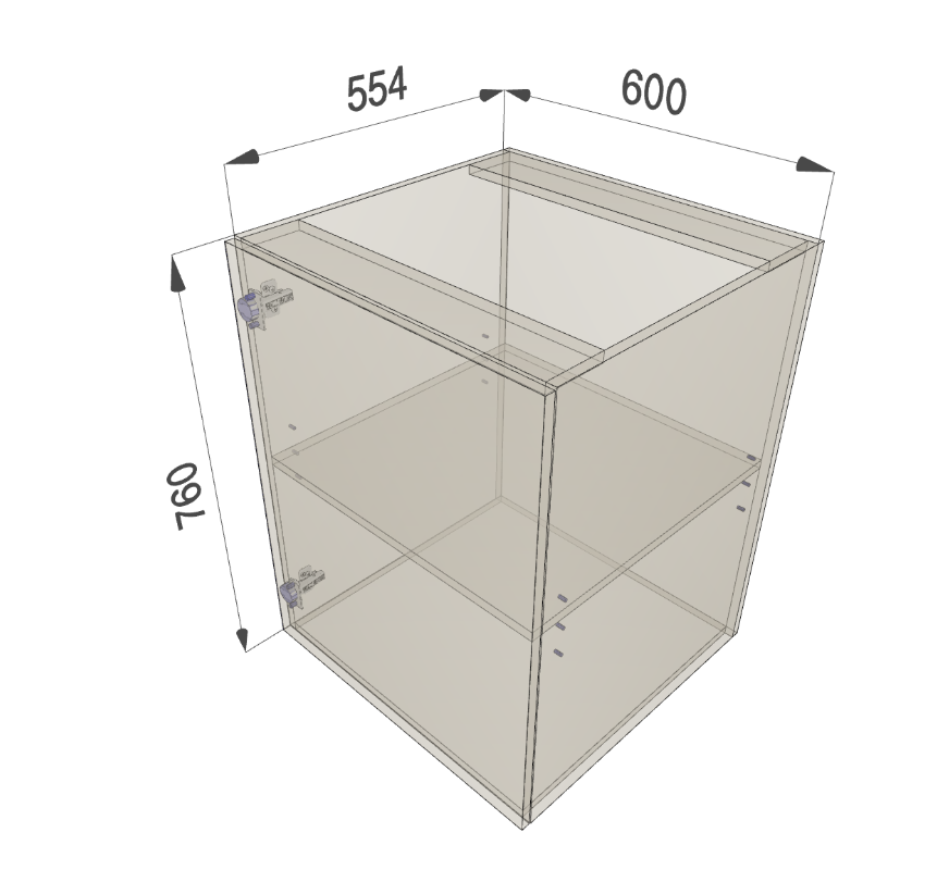 Measurement chart of a rectangular box with dimensions labeled