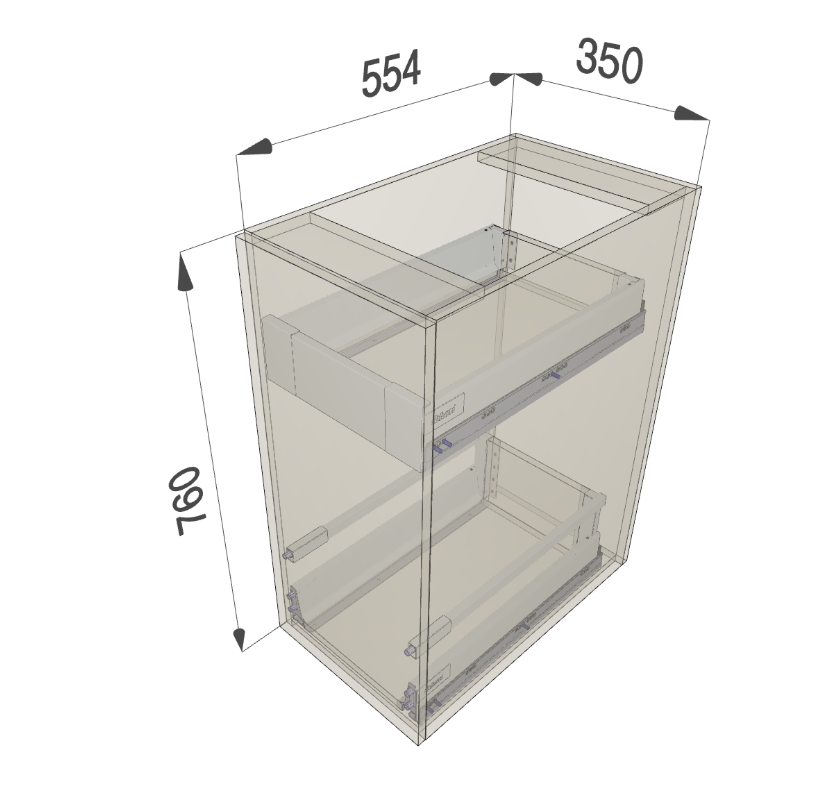 Transparent display case with dimensions labeled on a white background