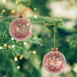 Christmas Glass bauble  Red Glitter