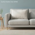 Create a styled, lifestyle image of the 'Cushion feather inner 40*60' placed gracefully on a modern, Scandinavian-inspired sofa in a minimalist living room. Utilize HDR studio lighting with rim lights to enhance the plushness of the feather filling and hig