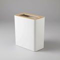  Create a sleek, modern studio shot of the Yamazaki Rubbish Bin Square in white, using diffused daylight studio lighting to highlight its clean lines and minimalist design. The camera is positioned at a slightly elevated front angle with a 50mm focal lengt