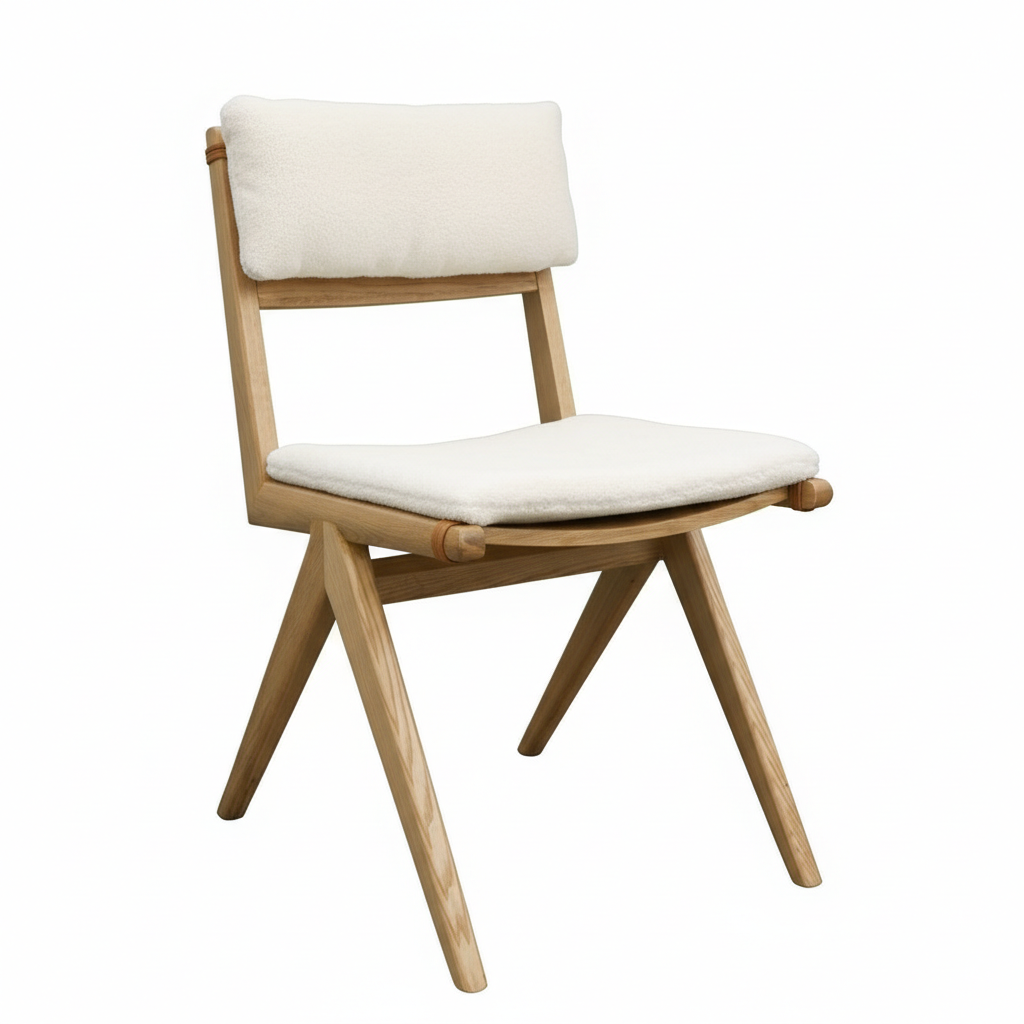 An artistic studio shot of the Cortez Dining Chair isolated on a clean, white seamless backdrop, lit with HDR studio lighting to enhance every detail of its contemporary design. The camera is positioned at a low angle with a 50mm lens, creating a slightly 