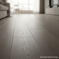 A high-resolution studio shot of the Vida Slate Plank Flooring laid out in a modern interior setting, captured with a Canon EOS 5D Mark IV using a 24mm wide-angle lens at f/8 to emphasize the full length of the planks. The scene is illuminated with softbox