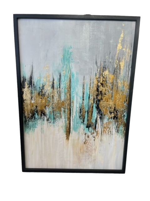 Oil painting in Oak frame -  Blue black gold