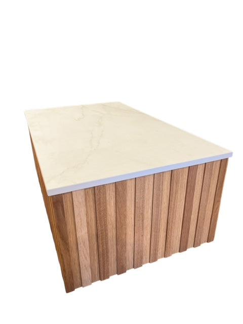 Slatted Oak Coffee table Porcelain top