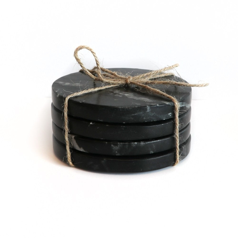 Marble Round Coasters Black - set of 4