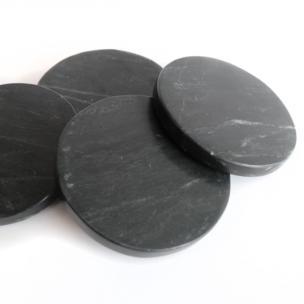 Marble Round Coasters Black - set of 4