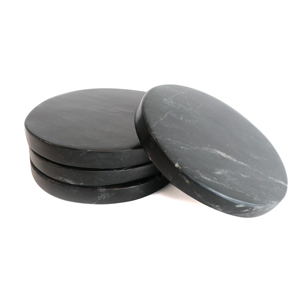 Marble Round Coasters Black - set of 4