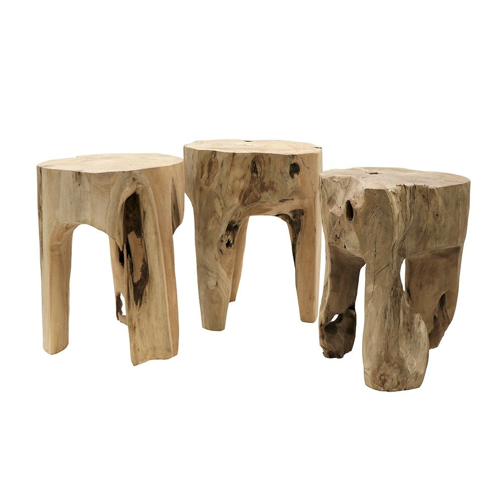 Crusoe Teak Tooth Side Stool - Natural