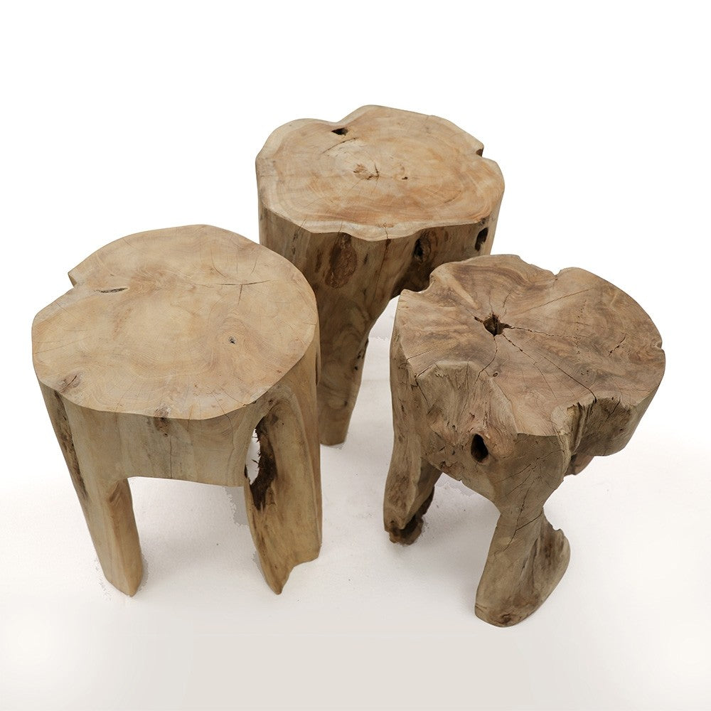 Crusoe Teak Tooth Side Stool - Natural