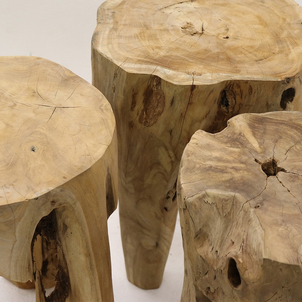 Crusoe Teak Tooth Side Stool - Natural