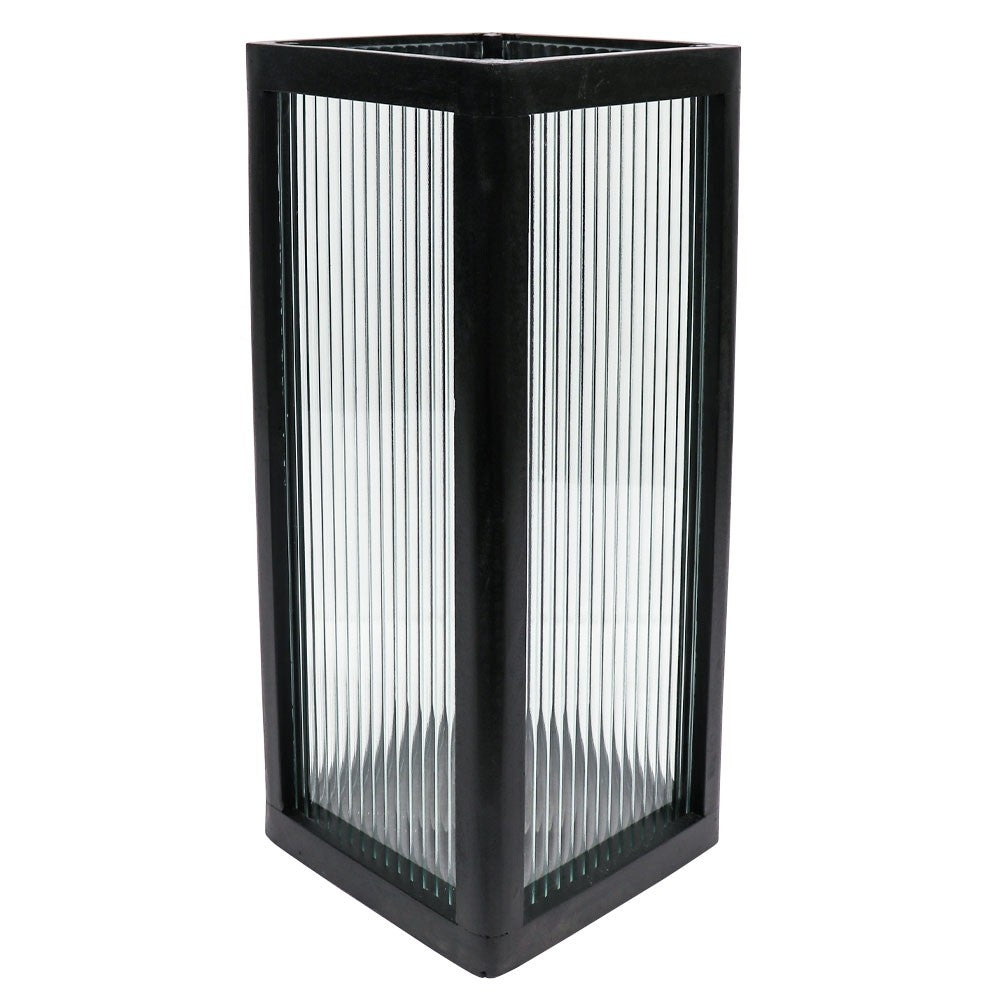 Tate Large Reeded Glass Huricane Lamp - Black