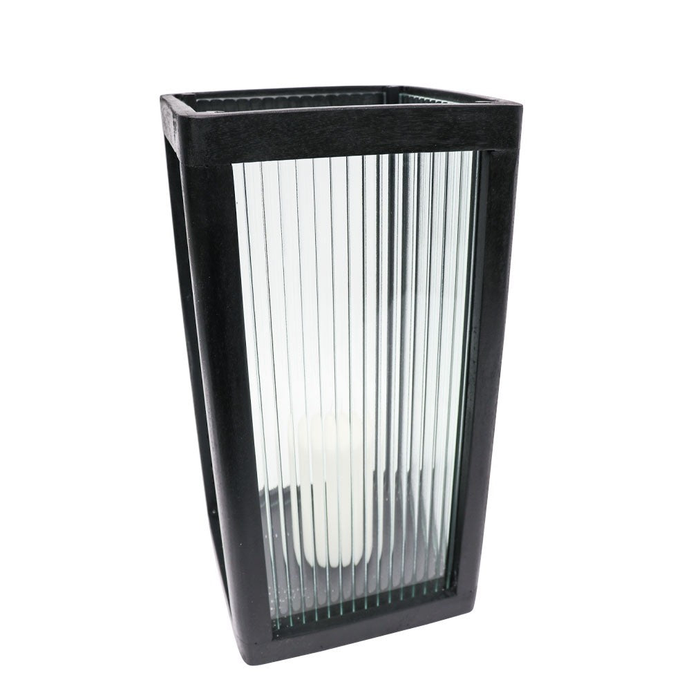 Tate Small Reeded Glass Huricane Lamp - Black