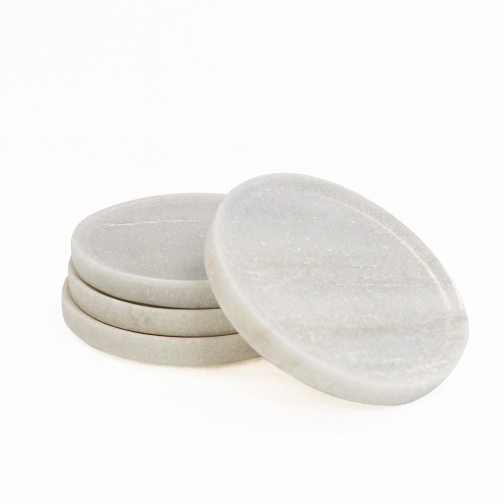 Marble Round Coasters White - set of 4