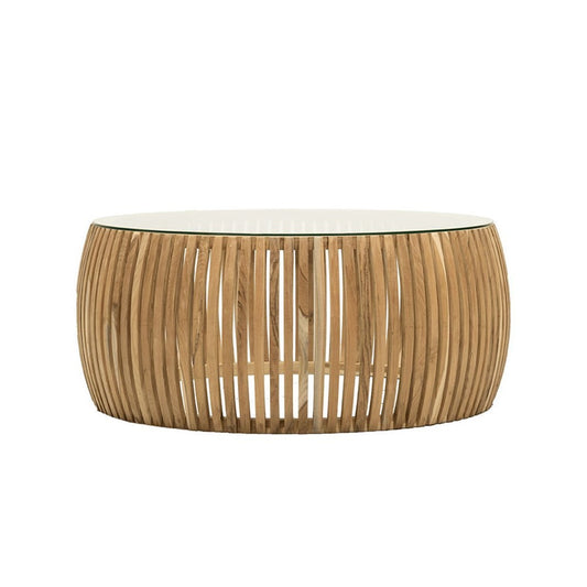 Crusoe Round Slatted Coffee Table - Natural