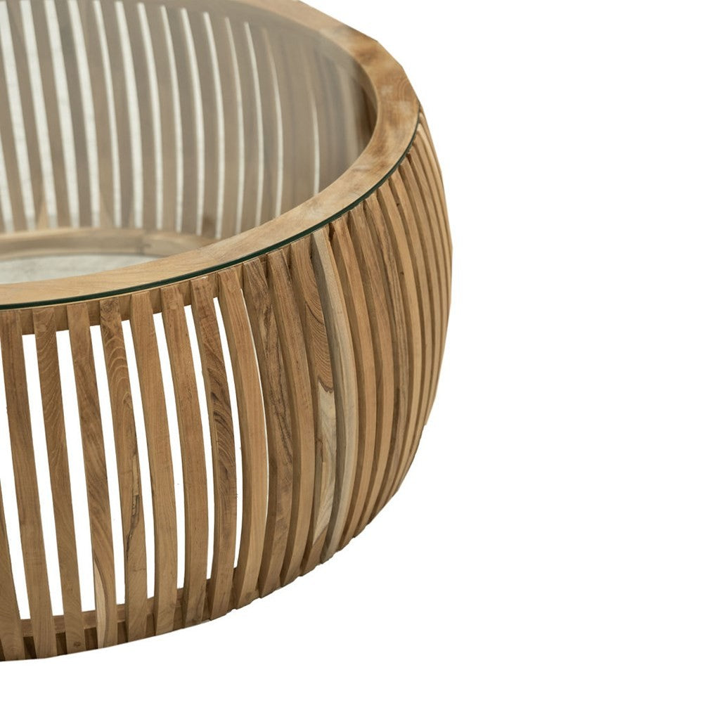 Crusoe Round Slatted Coffee Table - Natural