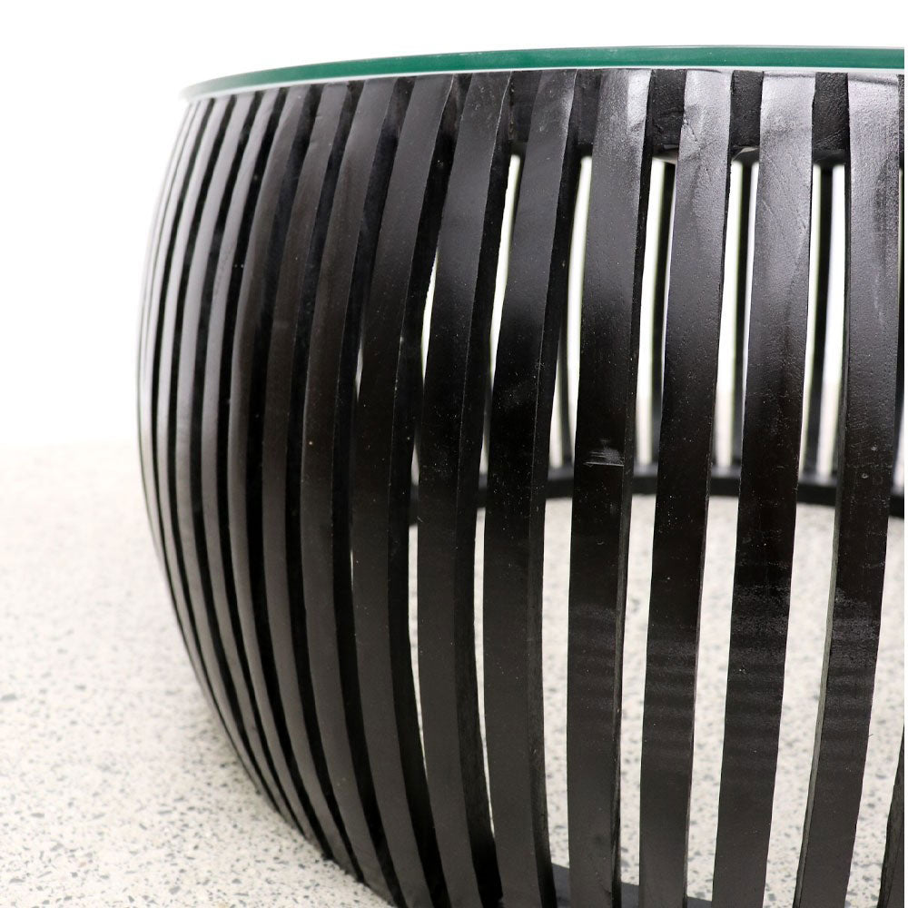 Crusoe Round Slatted Coffee Table - Black